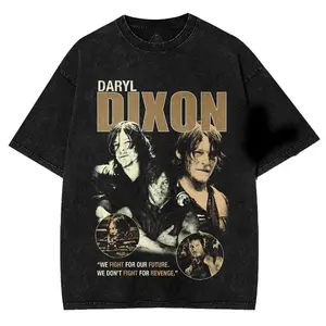 The Walking Dead : Daryl Dixon Washed Tee Heavyweight Cotton T-shirt for Game Movies Fans, Graphic Tees, Perfect Gift for Fans Fabric Seamless