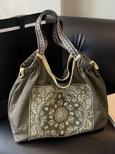 Women's Fashionable Colorblock Paisley Pattern Tote Bag, Casual Large Capacity Shoulder Bag for Daily Used, Trendy All-match Bag for Commuting, Shopping, Travel, Shoulder Tote Hobo