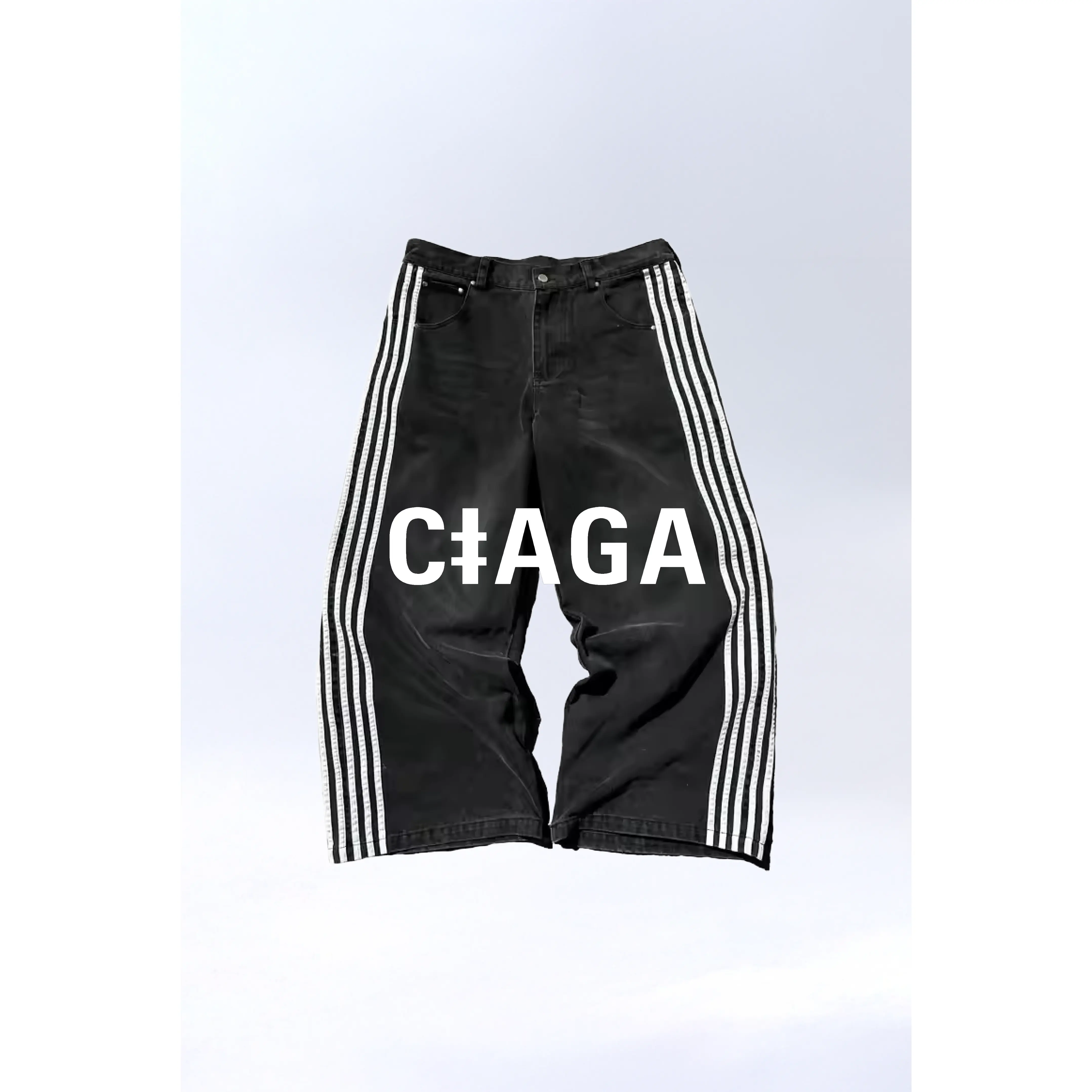 CIAGA DENIM STRIPPED NOIR BAGGY MENS