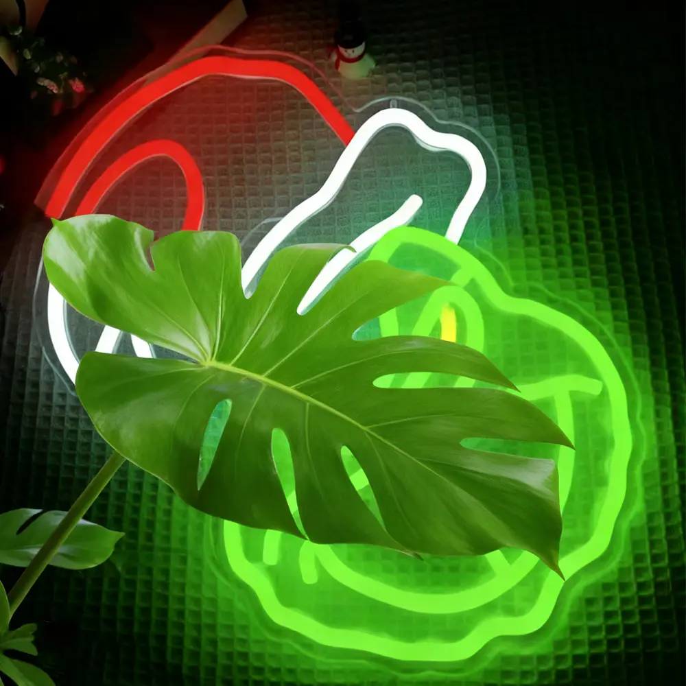 Green Christmas Cartoon Neon Wall Light - USB-Powered Dimmable Colorful Ambient Light, Home Decoration Lamp, Xmas Festive Gift for Home Party Wall Decor