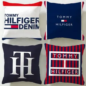 fashion brand TommyHilfiger Cushion Cover INS Style Decor Pillow Exquisite Print Short Plush Living Room Bedroom Sofa Decor Elevate Home Texture Soft Comfortable Skin-Friendly Washable No Pilling Durable
