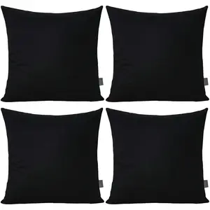 4-Pack 100% Cotton Comfortable Solid Decorative Throw Pillow Case Square Cushion Cover Sublimation Blank Pillow Covers Christmas DIY Throw Pillowcase for Sofa(18x18inch/45x45cm,Black)