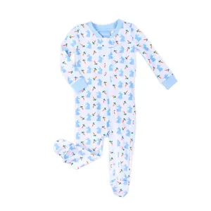 Bunnies & Carrots Blue Zip Sleeper - Baby Boy Easter Pajamas