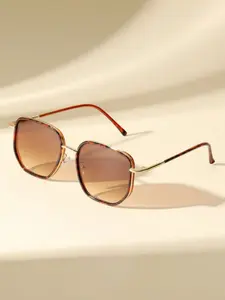 Unisex Boho Style Geometric Metal Frame Sunglasses, Decorative Leopard Pattern, Ideal for Beach & Travel, Fashion Accessory