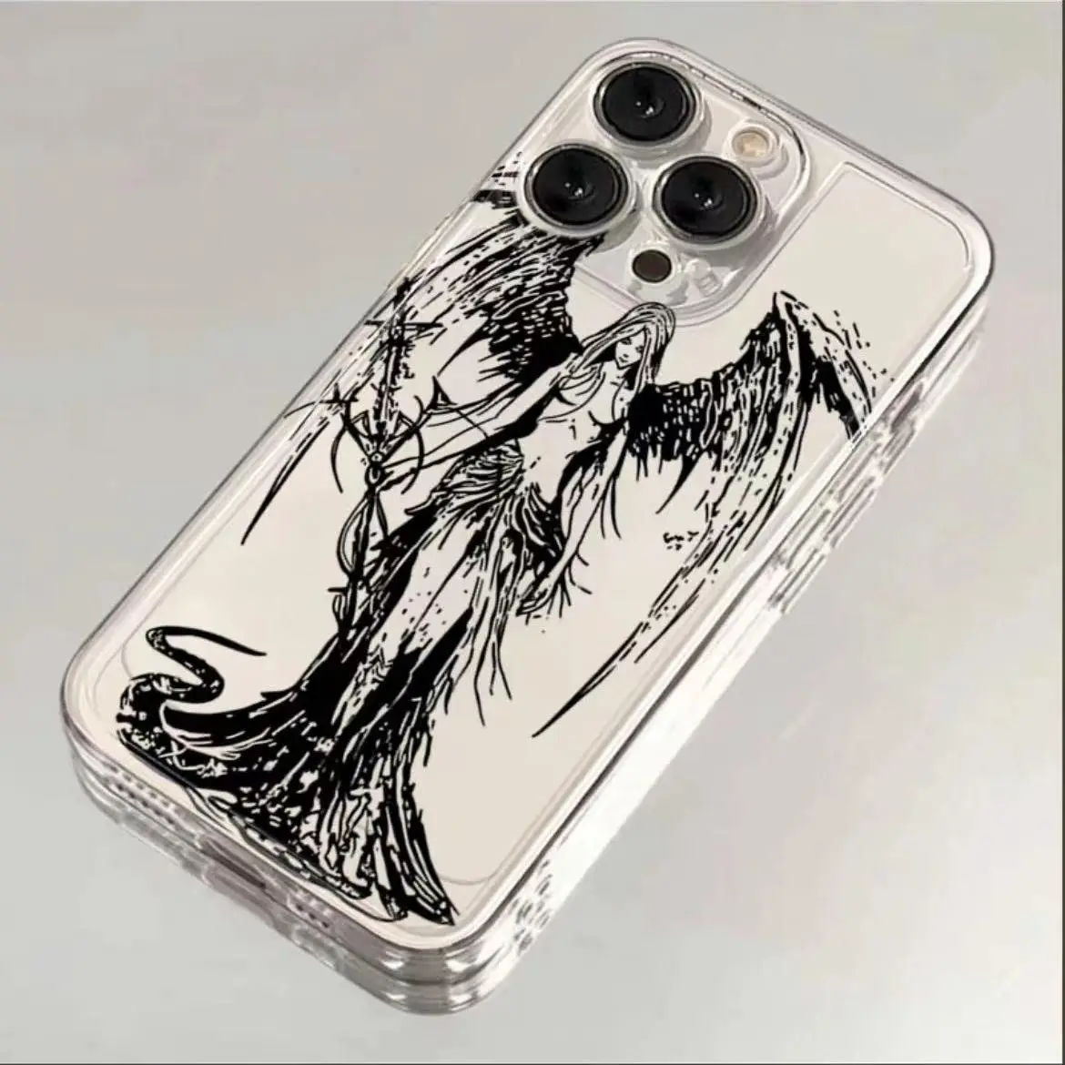 Creative Angel Pattern Phone Case for Summer, Wear-resistant Decorative Phone Protector Cover, Phone Accessories Compatible with iPhone 15 Pro Max Cas