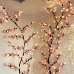 Cherry Tree Branch Lights USB Powered Blossom Branch Decoration Night Lights for Wall,Cherry Enchanted Vine Lights for Bedroom Wall Doors Windows Wedding Christmas (42 inch (48 Lamps))