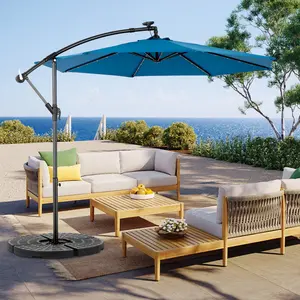 【Bellemave】10ft Solar LED Offset Hanging Market Patio Umbrella，umbrella base，