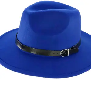 Fedora Hat with Black Belt Ribbon and Buckle - Unisex Stylish Accessory in Blue, Grey, Navy Blue, and Black
