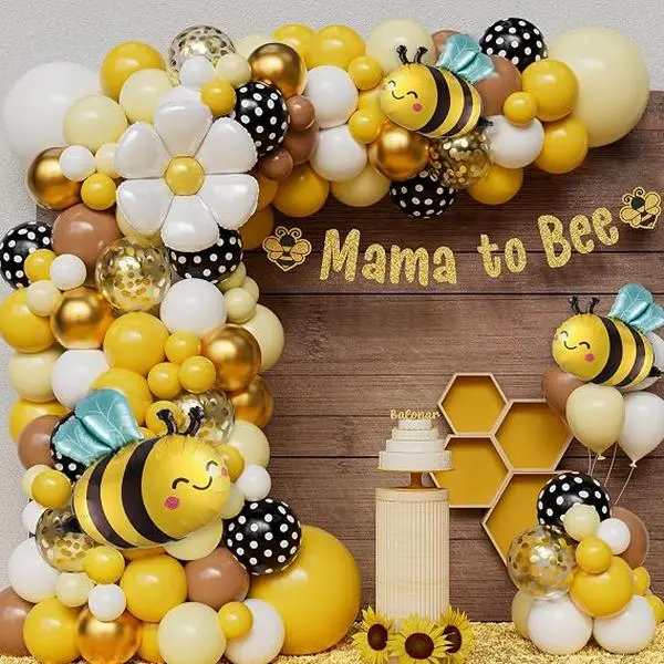 Yellow Bee Balloon Garland Kit, 144 Pcs Blush White Brown Gold Latex Balloons, Sunflower Baby Shower Birthday Decor