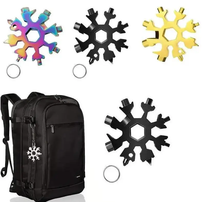 18-in-1 Snowflake-Shaped Multifunctional Tool Stainless Steel Portable Wrench |     Multifunctional screwdriver and bottle opener |     Essential survival tool in the shape of a virus