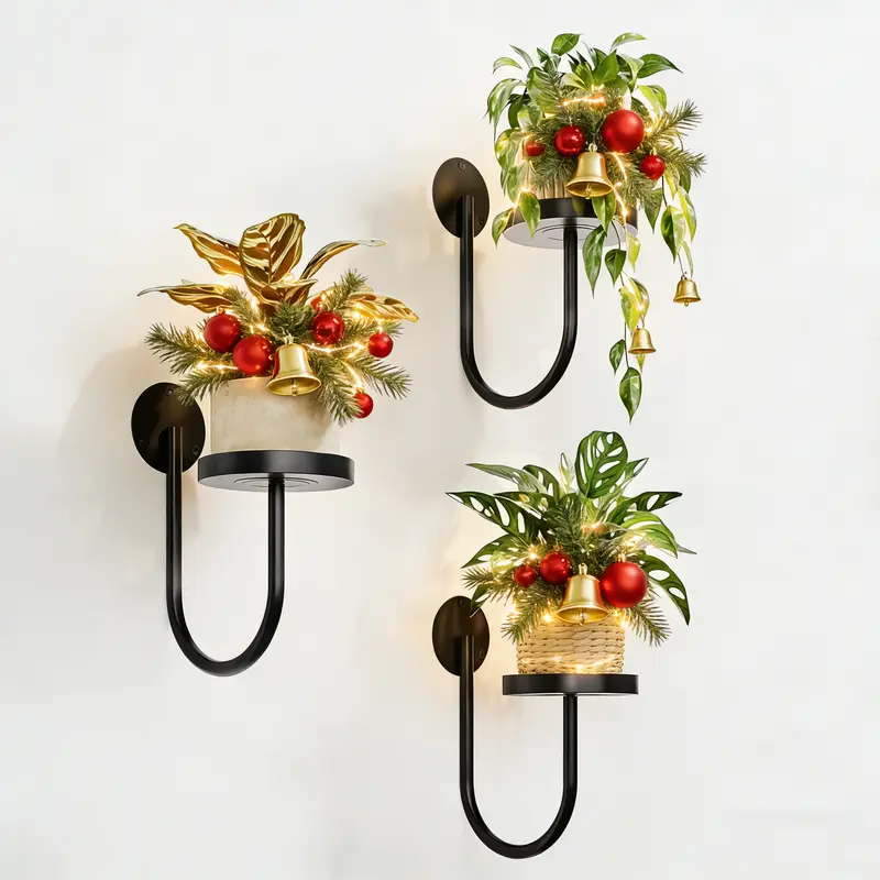 Bamworld 3pcs Indoor Plant Hanger - Modern Minimalist Quick Wall-Mount Space-Saver Shelves, Vine-Friendly Hold, Easy Setup, Mounting Hardware, Black Home Decor Items for Window Walls