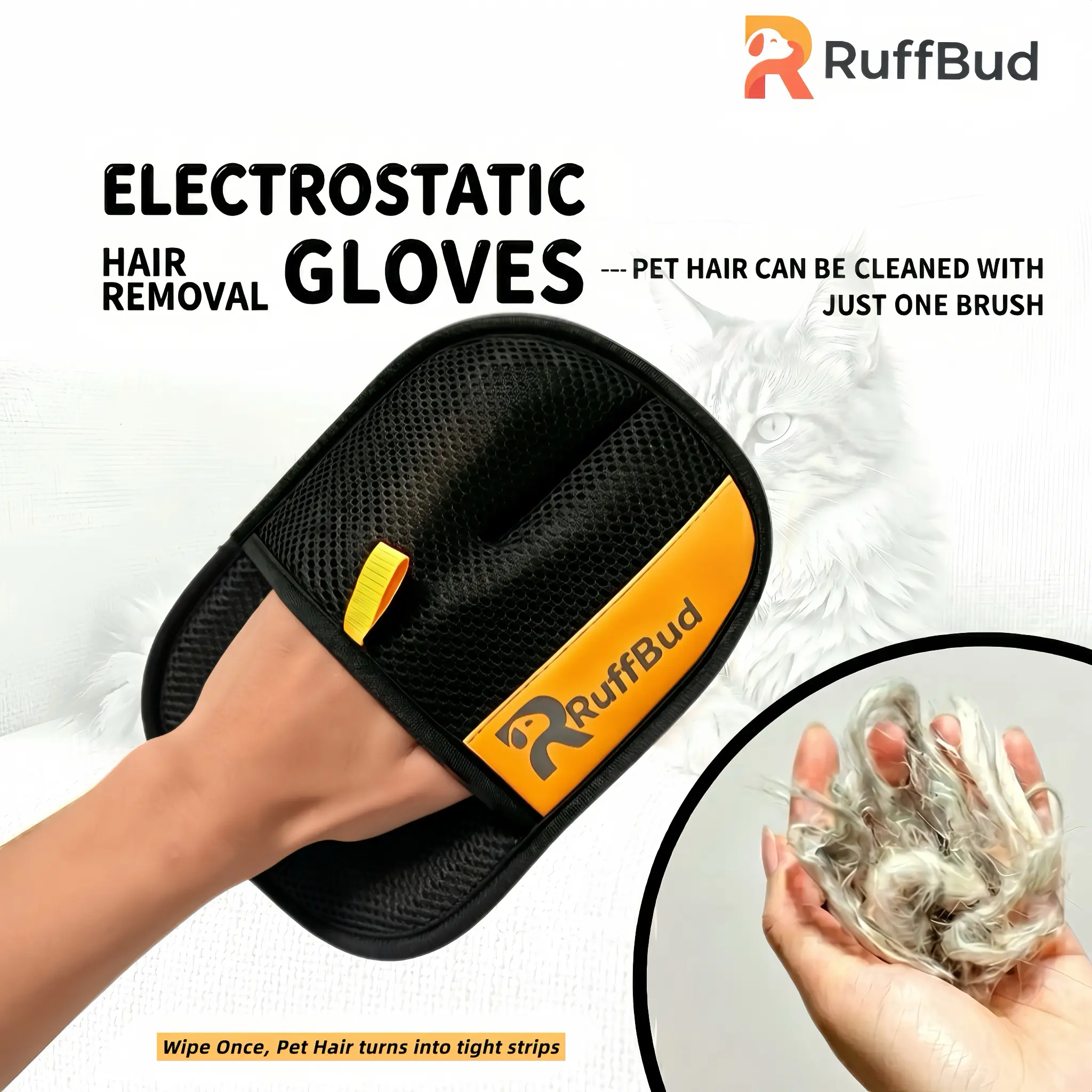 RuffBud Reusable Universal Animal Hair & Lint Removal Glove - Single Item (0.15 lb, 9in x 6.7in x 0.6in), Soft Fabric Dog & Cat Grooming Mitt, Works on All Fabric Surfaces, Easy to Clean for Daily Household Use, Daily Household Cleaning