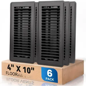 4" x 10" Floor Register Vent Covers 6-Pack, Walkable -Coated Metal Vent Covers with Adjustable Airflow, Curved Safe Edges for Floor/Wall, Black