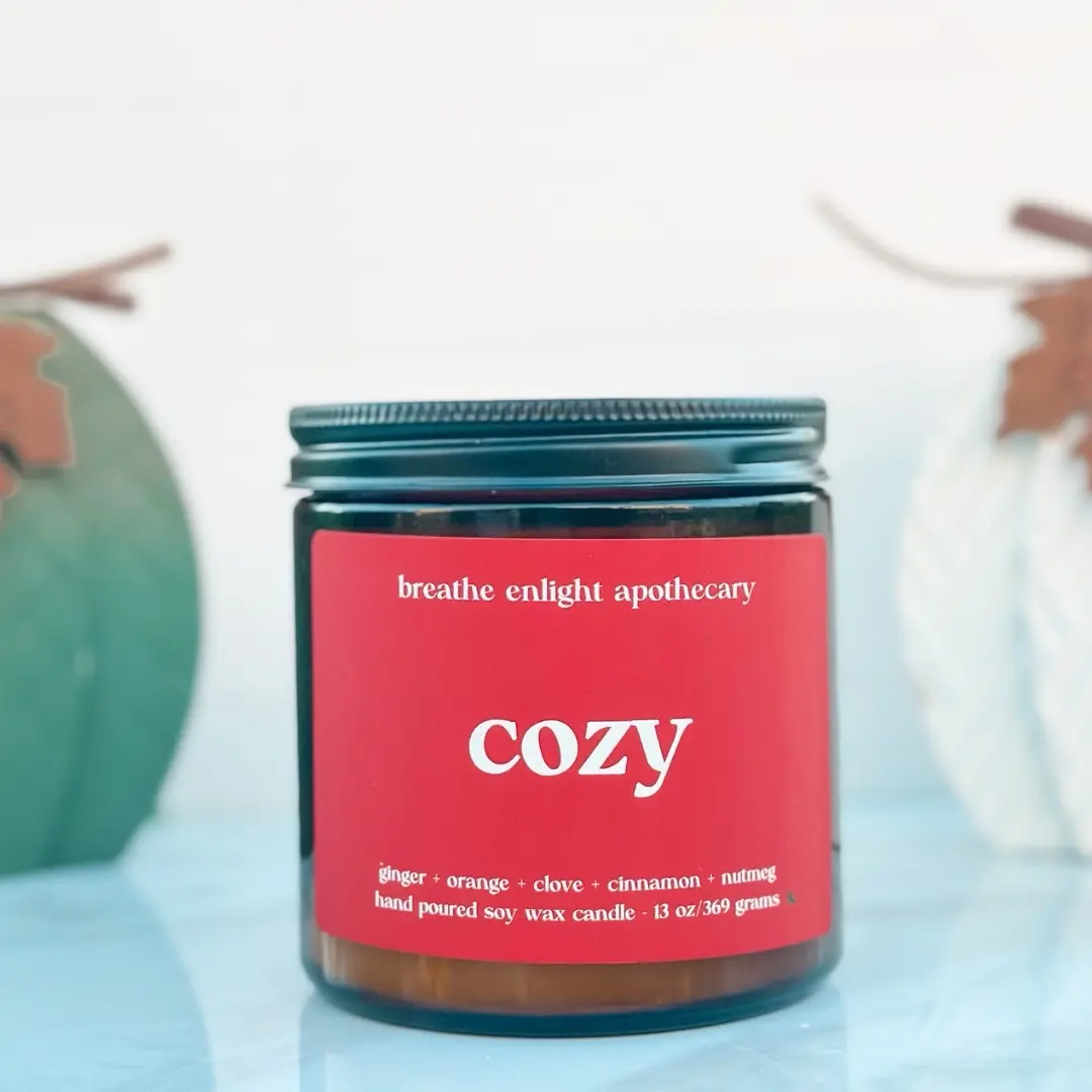 Cozy - Ginger & Clove Scented Fall Candle, 12oz Double Wick, 60+ Hours Burn Time - Decor, Aroma