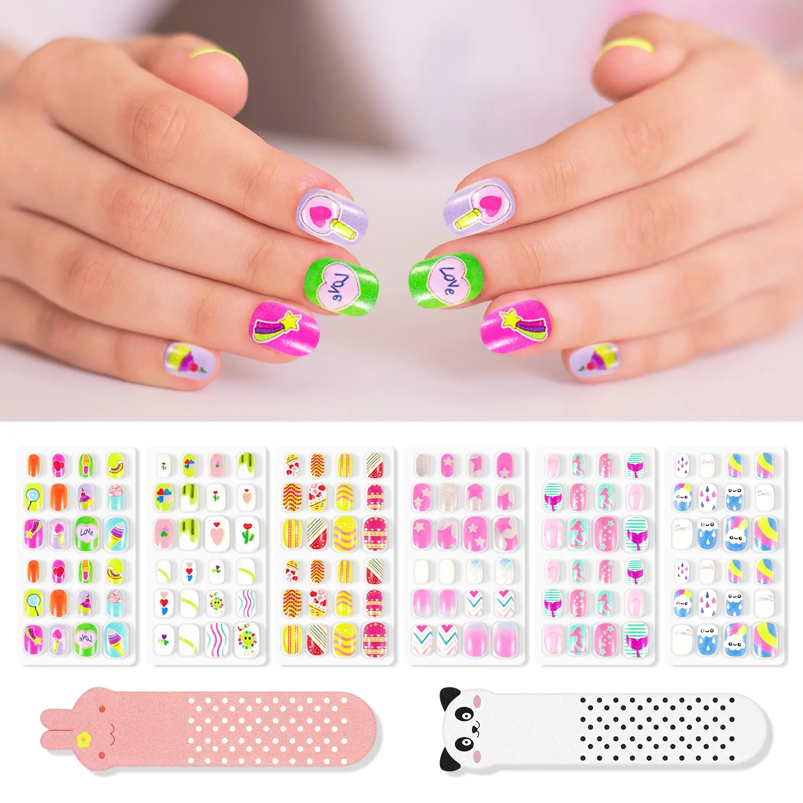 Aliver Nail Wrap, 4 Theme Designs, Colorful and Vivid, Eco-Friendly Material, Safe for Children, Easy Wear and Remove, Multi-Pack