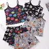 Halloween 6-Piece Sexy Cute All Seasons Lingerie Nightwear Pajama Set for Women, Fitted Sheer Lace Design, All-Season Comfortable Sleepwear Loungewear Collection Pjs Print