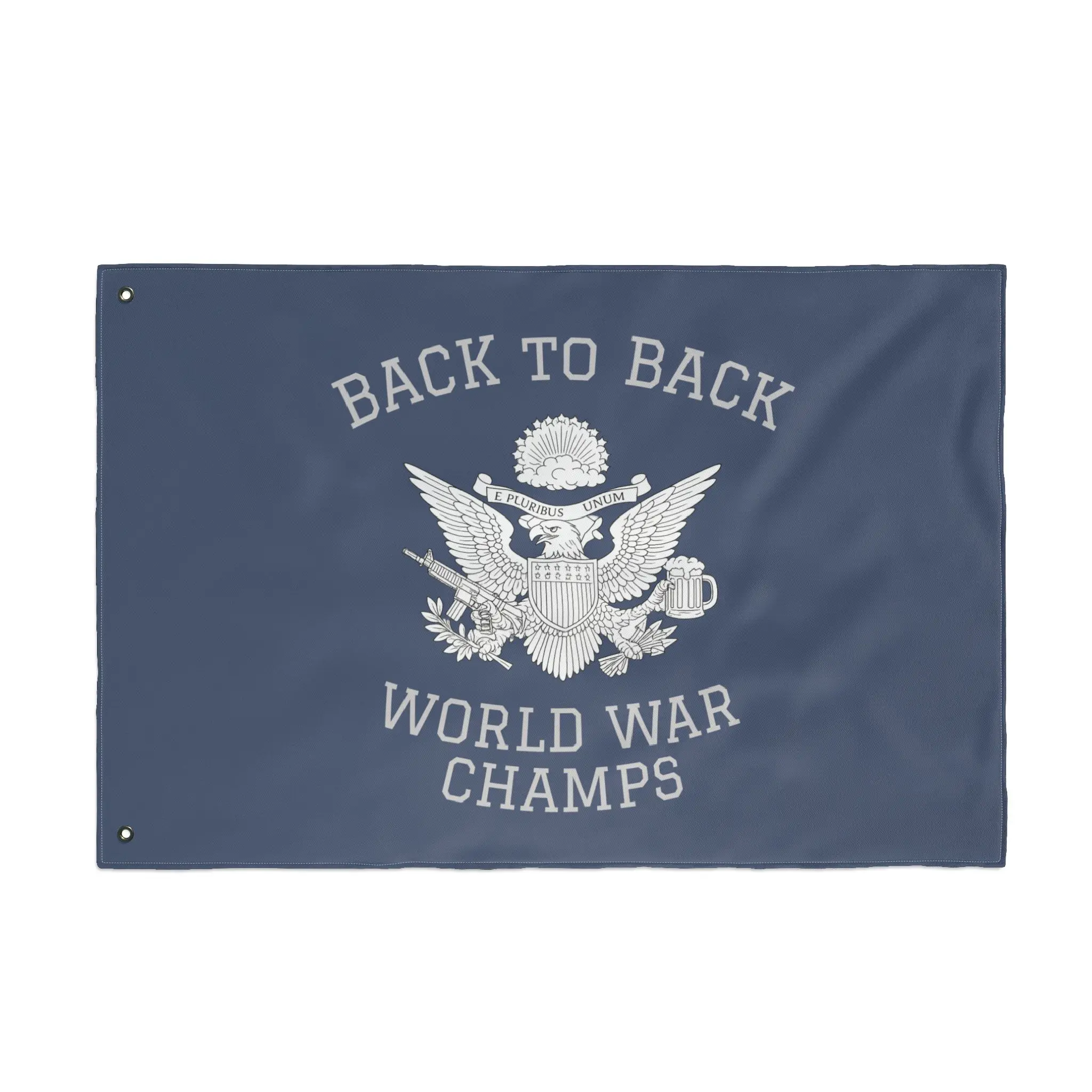Back to Back World War Champs Flag w Eagle Coat of Arms | Double-Sided Patriotic Banner