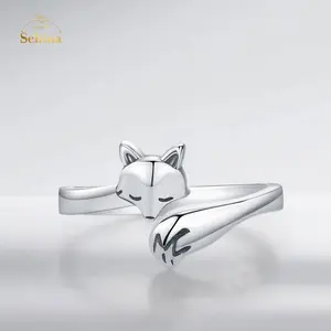 Sebina S925 Fox Ring Adjustable Ring 925 Sterling Silver Gifts for Women Men Girlfriend Boyfriend Lover Anniversary Halloween Friend Birthday Graduation Christmas Couple Valentine's Day Mother's Day Friend Daily