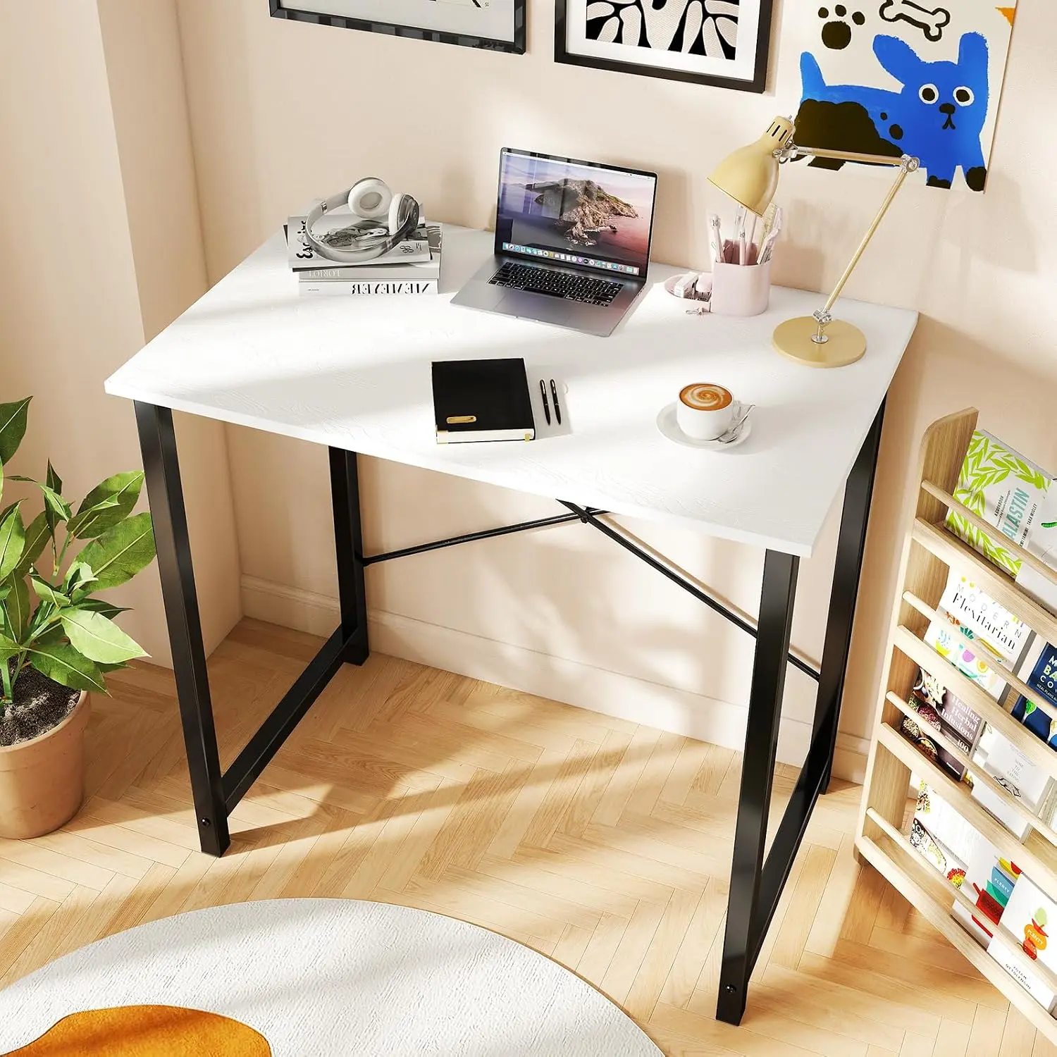 32 Inch Small Computer Desk Home Office Modern Simple Bedroom Study Writing Table X-Shaped Reinforcement Frame