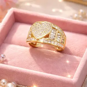 Heart Shaped Princess Ring with Zircon - Elegant Gold-Tone Jewelry for Women