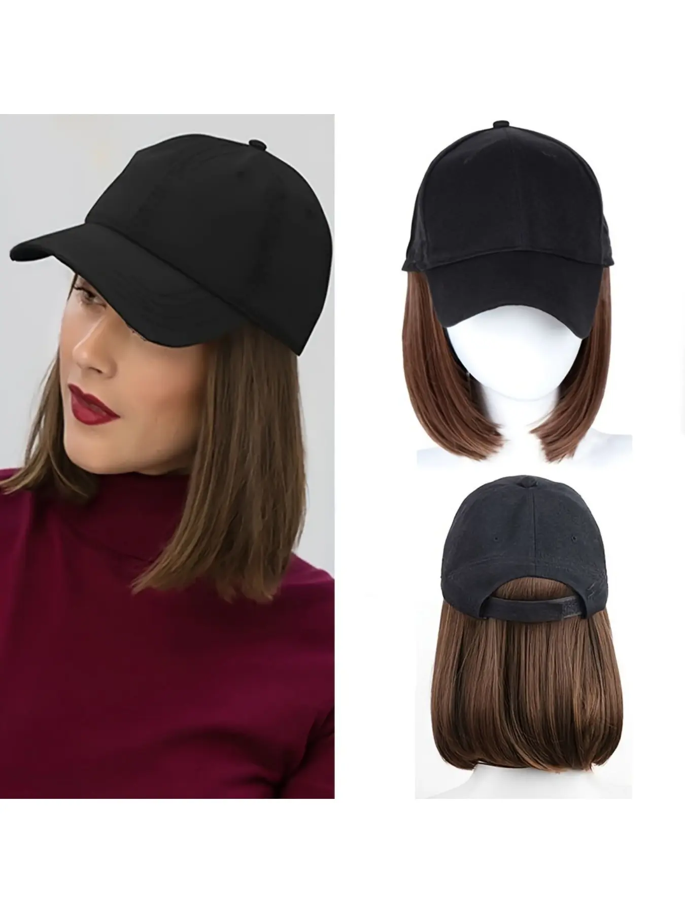 Hat with Hair Attached for Women Synthetic Hat with Hair Adjustable with Hair Suitable for Daily Use Adjustable Casual Hats