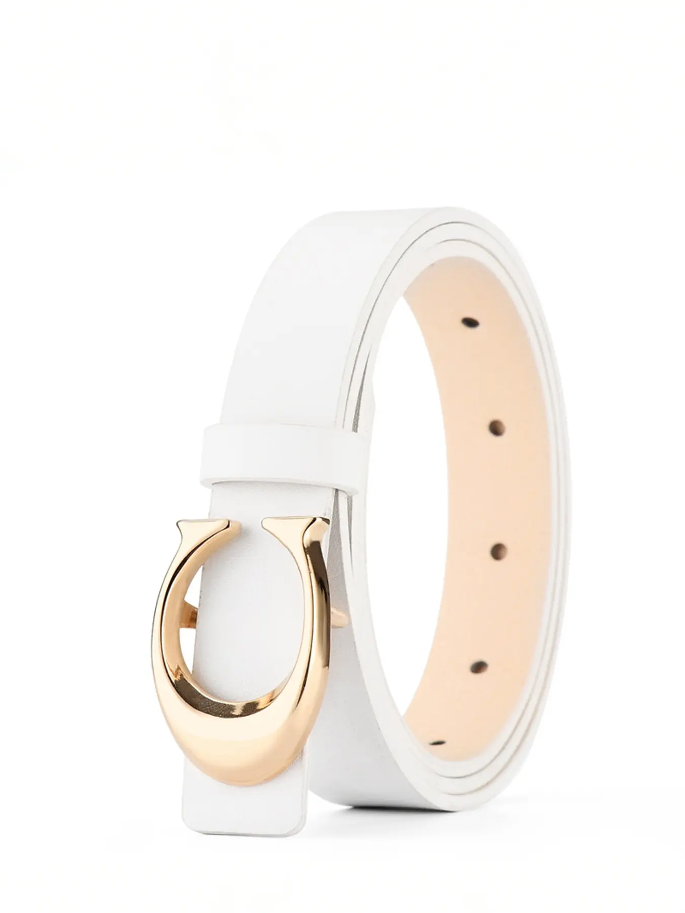 White Leather Belt with Gold C-Shape Buckle Buy Mens White Belt With Gold Buckle | LeatherBeltsOnline.com main image 3