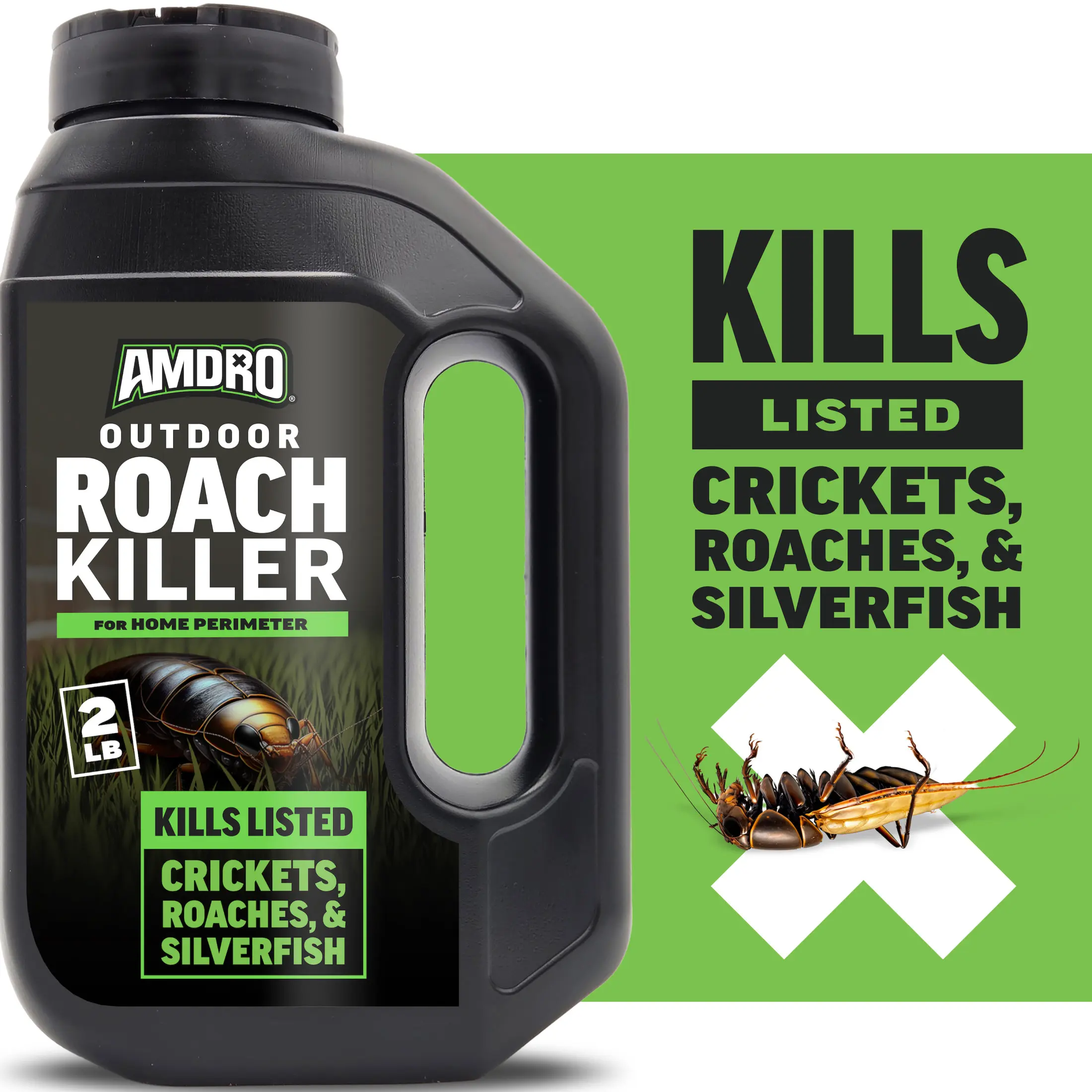 Outdoor Roach Killer Granules for Home Perimeter, Ready-to-Use Roach Bait for Long-Lasting Outdoor Protection, Controls Cockroaches, Crickets & Silverfish, 2 lb