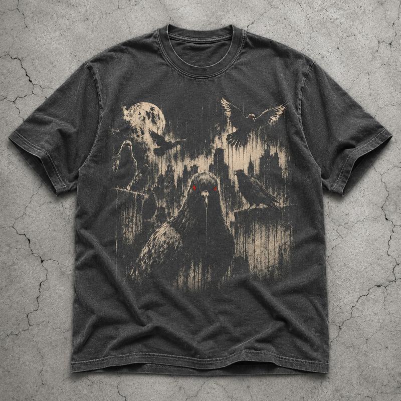 Comfort Colors Horror Pigeons T-Shirt, Vintage Bird Halloween Graphic Tee, Spooky Pigeon Tshirt, Dark Gothic Bird Lover Gift