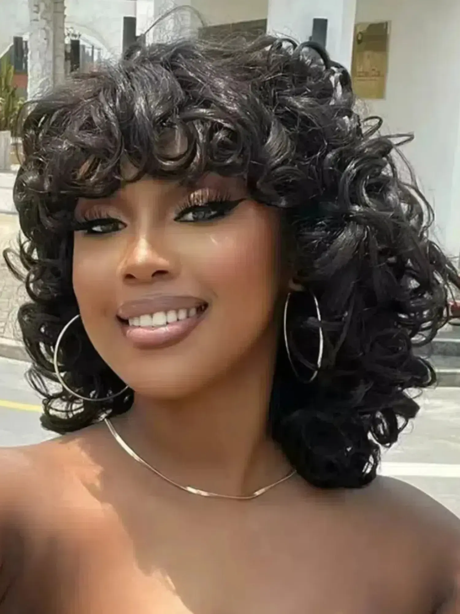 12-Inch African Kinky Curly Bob Wig, Curly Afro Wig, Kinky Synthetic Hair, Pre-Styled Elastic Synthetic Fiber, Perfect for Women, Halloween, Parties, Stage Performances
