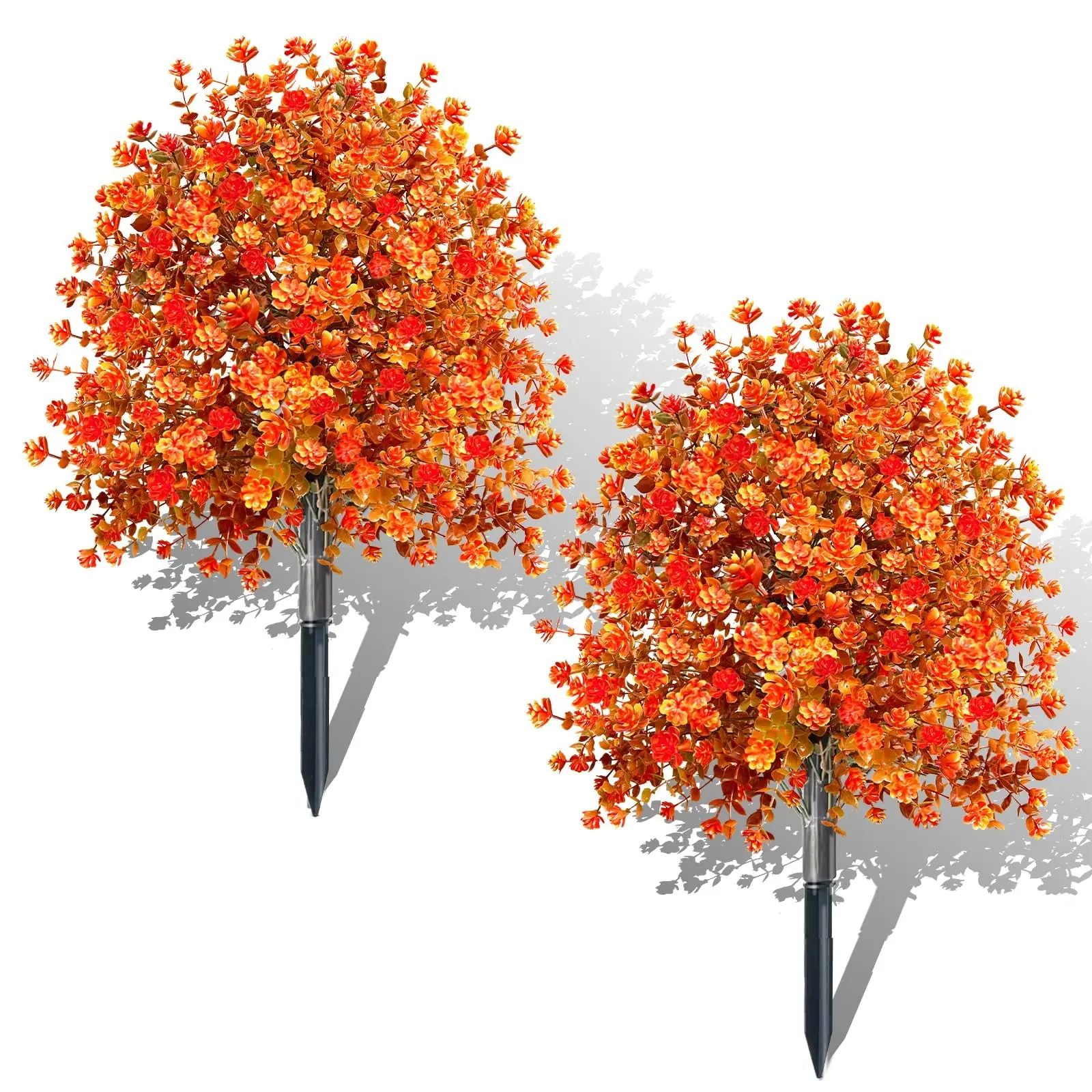 2 Pack Artificial Boxwood Topiary Balls with Fall Flowers, UV Resistant Faux Plants for Garden, Porch, Yard, Patio Decor, Decorative Flowers, Garden Ornaments, Artificial Flower Arrangement, Fake Plant Decoration