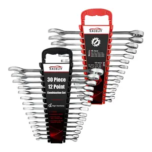 30PCS Combination Wrench Set,Combo Wrench Sets,12 Point, Metric & SAE,8-22mm,1/4-1",CR-V Steel