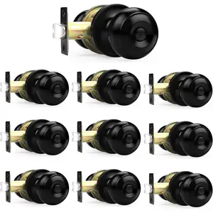 Black Door Knobs, Flat Ball Interior Bath/Bed Doorknobs, Keyless Door Handles Locks for Bedroom Bathroom,  Function, 10 Pack
