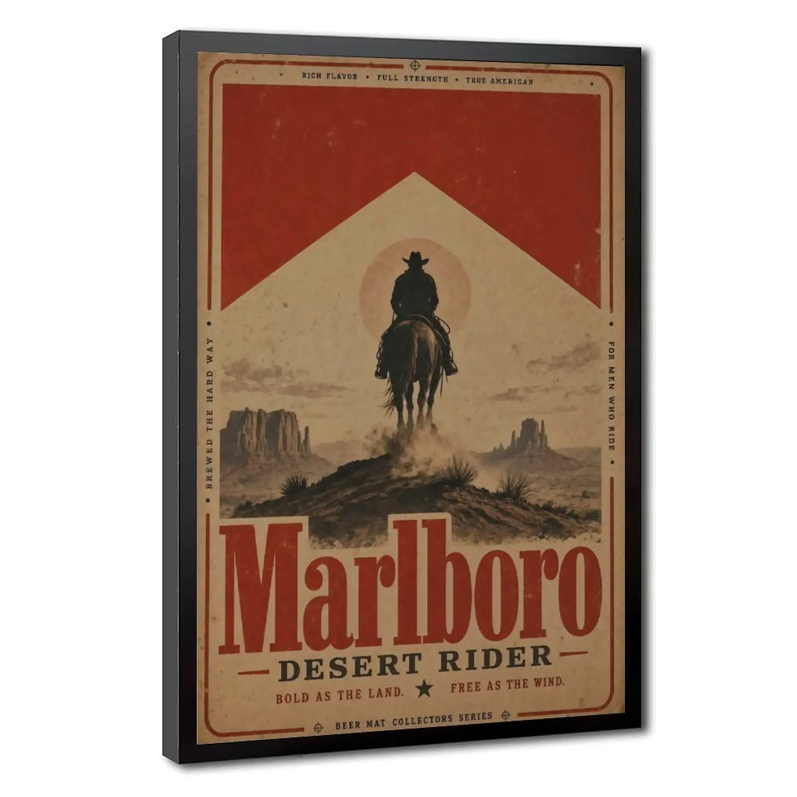 Vintage Desert Cowboy Rider Canvas Wall Art, Retro Antique Wild West Southwest Americana Poster Print, Distressed Rustic Western Wall Decor for Man Cave Cabin Bar Farmhouse, Unframed Canvas Painting