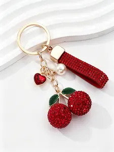 Full-Rhinestone Cherry Sparkly Bag Charm Multiple Colors Available Niche & Distinctive Stylish And Versatile Niche & Distinctive Sweet Yet Edgy Wear-Resistant And Fade-Resistant For Bags, Keys, And Earphone Cases Accessories For Friends & Couples