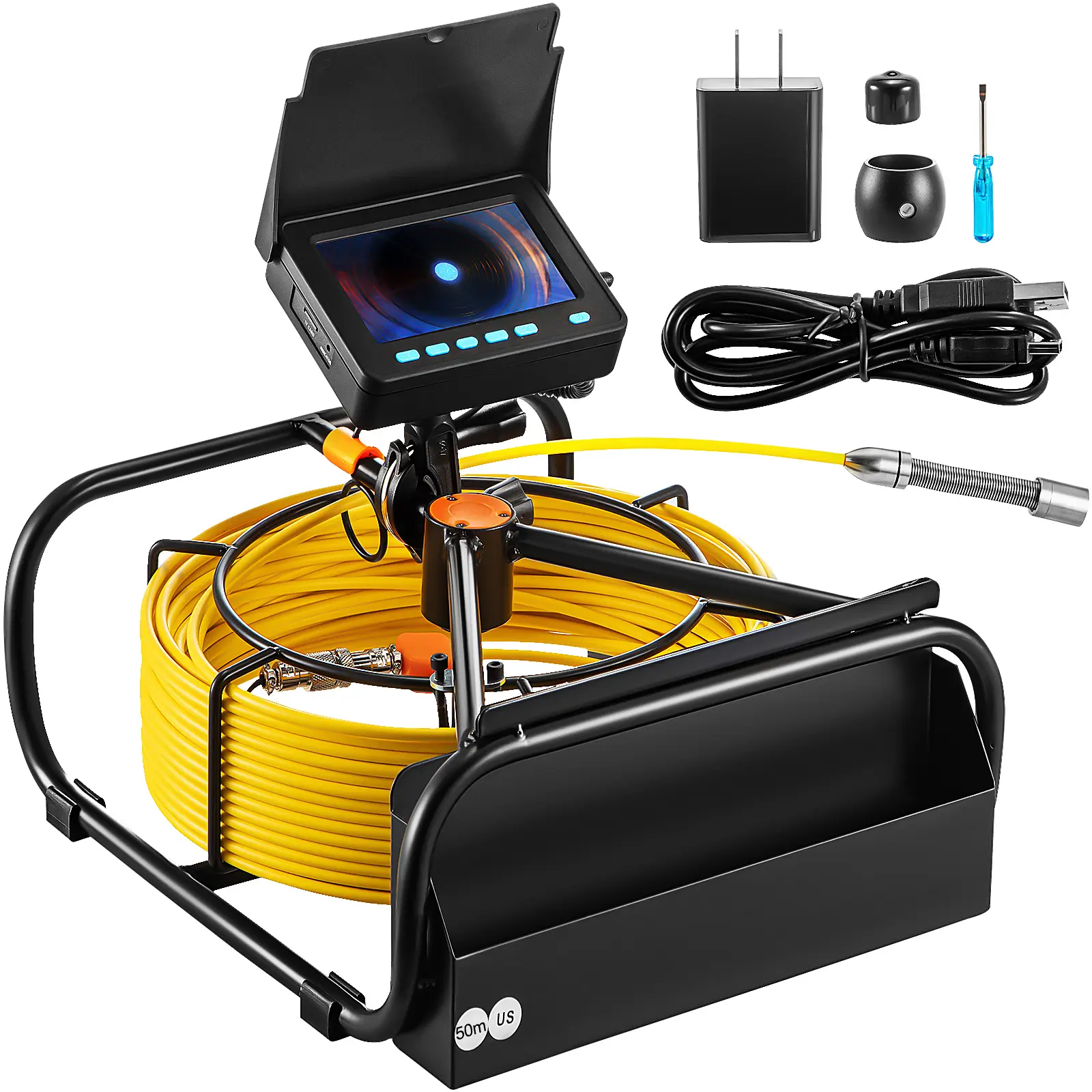 【summerfinds】VEVOR Clogged Pipe Drain Camera with Monitor & Reel, 4.3" LCD Display, 164ft Cable, IP68 Waterproof Borescope (-20°C to 60°C), Rechargeable Handy Endoscope with DVR Record, LED Lights, Card-Enabled for Home Plumbing (Father's Day Gift)