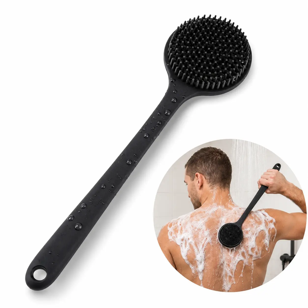 1PCS Silicone Long-Handle Body Scrubber Cleaning Tool, Shower Back Brush for Exfoliating, Massage & Daily Skin Care