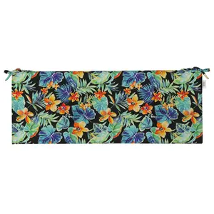 RSH Décor Foam Bench Cushion for Indoor Outdoor Use, 72” x 18” x 2” with Ties, Beachcrest Caviar Floral Design