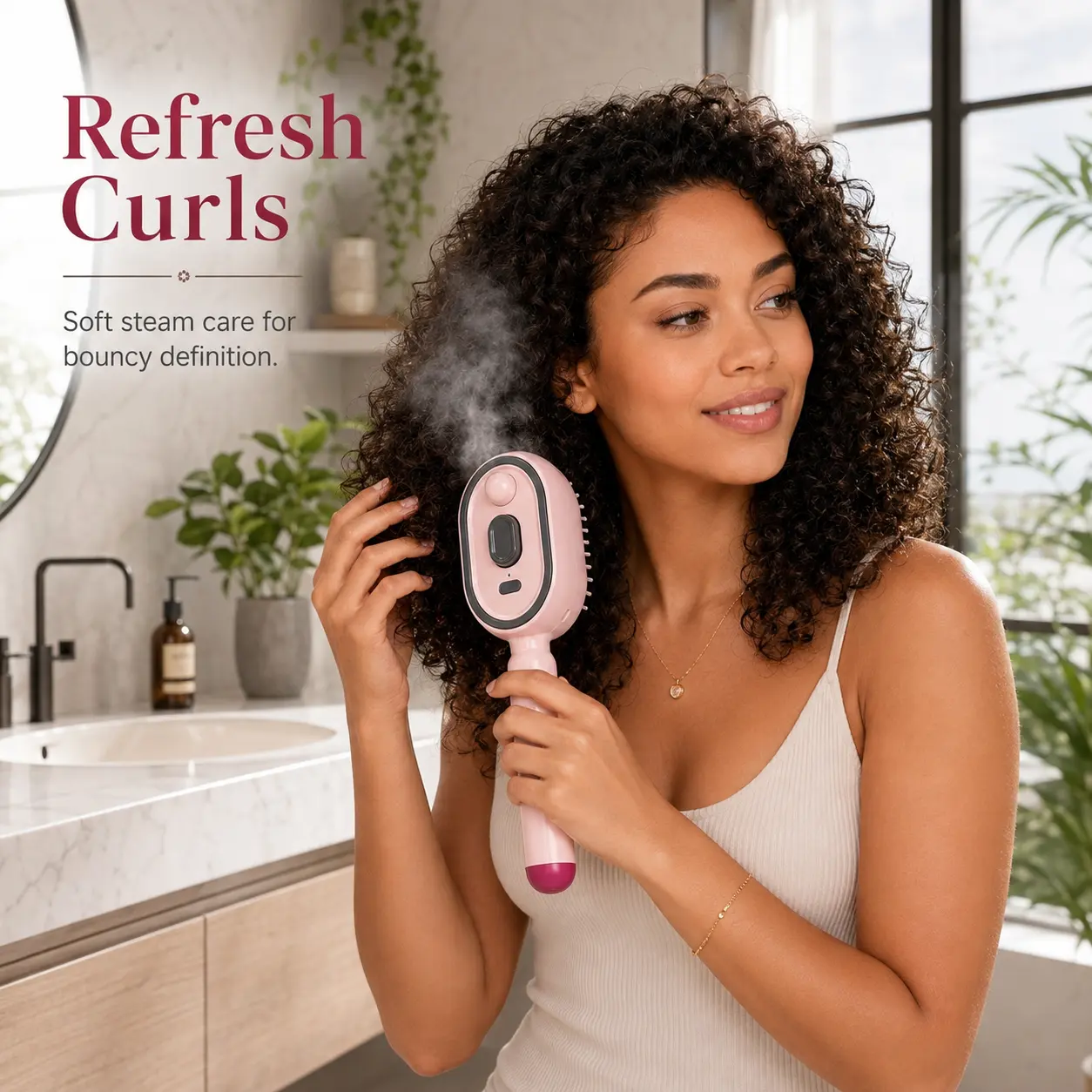 Cordless Steam Hair Brush, USB Rechargeable Portable Hair Styling Brush for Frizz Control, Curl Refresh & Daily Touch-Ups, Travel-Friendly Detangling Brush for Women