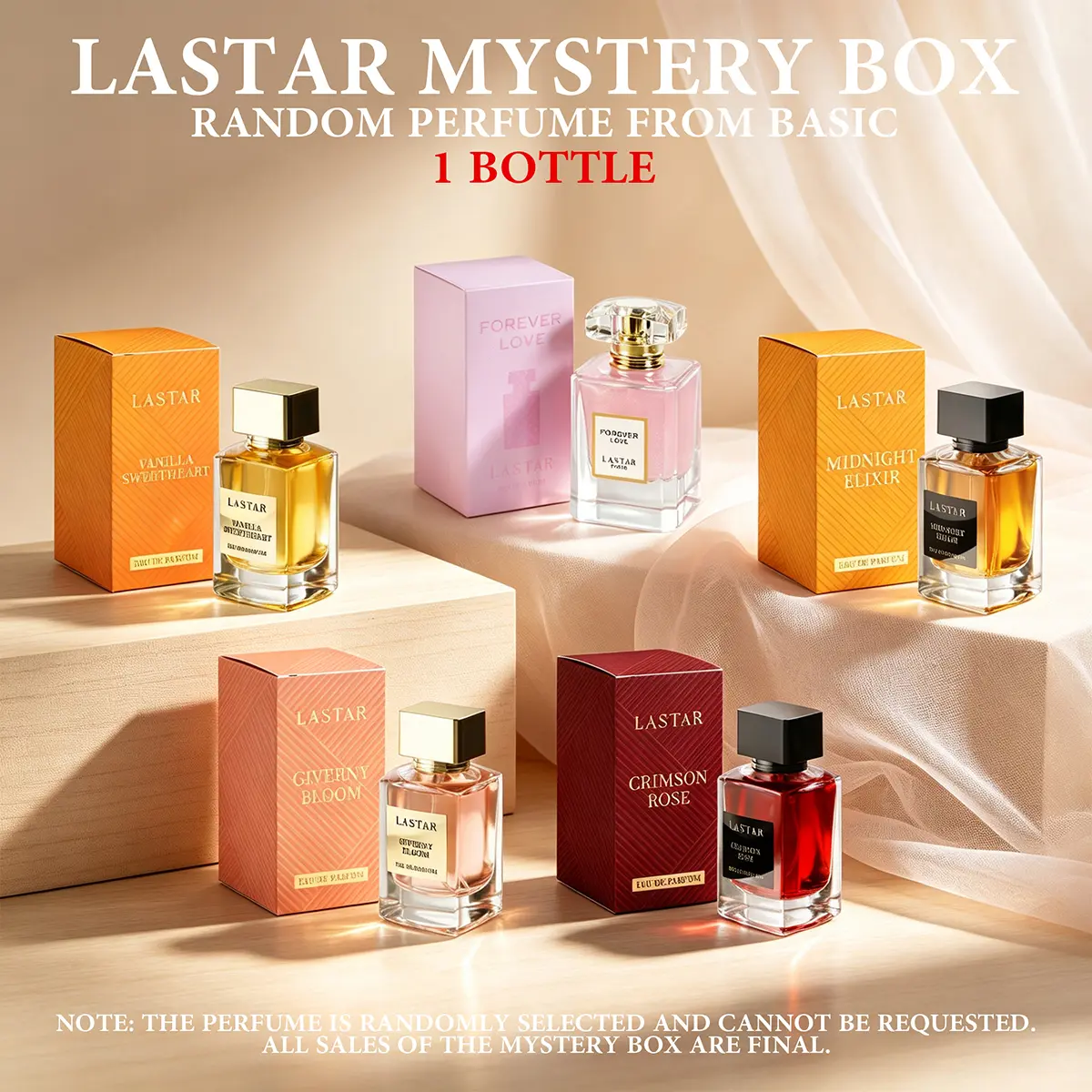 LASTAR Women's Perfume Surprise Mystery Box — One bottle randomly selected from five premium fragrances. Ideal for unboxing at social gatherings or as a delightful holiday gift.