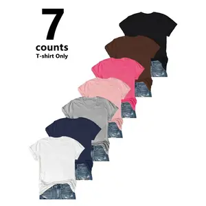 Women's 7-Pack Plain Crewneck Short Sleeve Tees, Soft Casual Basic T-Shirts for Daily Outfit