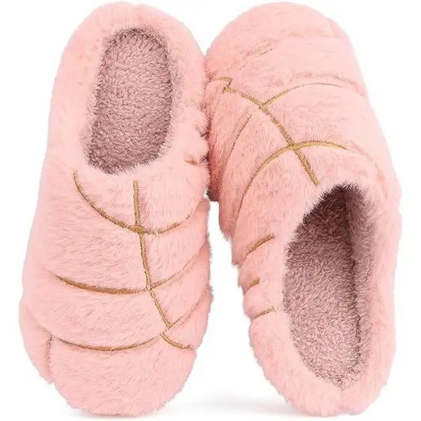 Luyoo Unisex Concha Slippers - Plush Lining Mexican Pan Dulce Design, Cozy Non-Slip Indoor Pink Slide Shoe Footwear, Memory Foam