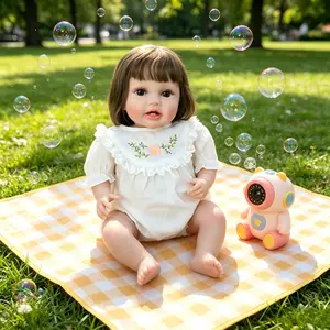 Chloe Realistic Toddler Girl Doll 24" with Brown Hair & Expressive Eyes Super Soft Fluffy Reborn Doll in White Dress with Lace Collar Perfect for Gifts & Play Stuffed Doll