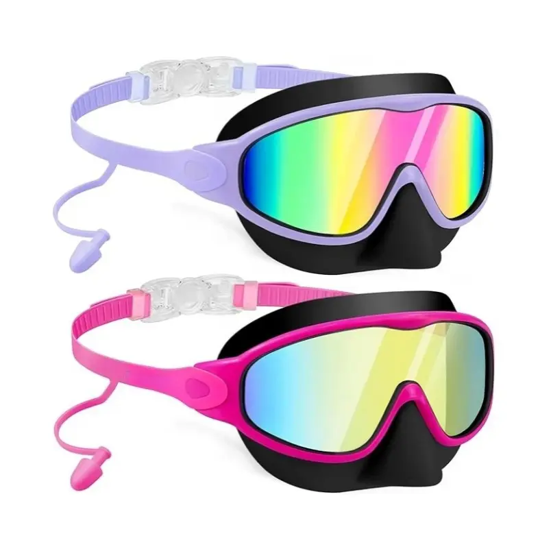 New Kids Large Frame Swimming Goggles with Earplugs (2 Pack), Water Goggles, Anti-Fog & UV Protection, Pool Goggles Set for Boys & Girls (Ages 3-15), Silicone Material, Swimming Accessories