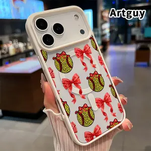Compatible with iPhone 17 16  Pro Max Plus 15 14 13 12 11 Air E Magnetic Case Red Bow Bell Pattern Acrylic Back TPU Edges Clear Shockproof Air-Guard Corners Cellphone Cover for Girl