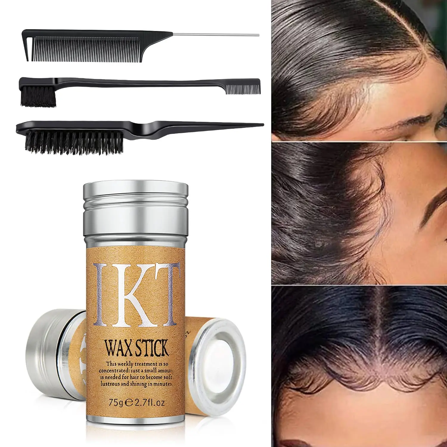 4 Counts/set Long Lasting Hair Styling Wax Stick and Hair Brushes, Hair Wax Stick with Brush & Combs Set, Professional Hair Styling Product for Men & Women