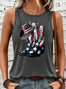 Women's American Flag Print Tank Top, Casual Round Neck Sleeveless Summer Vest, Comfortable Breathable Lightweight Fitted Design, S-Xxl Sizes