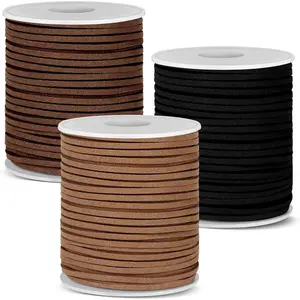 3 Rolls Flat Leather String Cord, Suede Ribbon for  Making, Leather Twine for Crafts, Thin Leather Shoe Laces for Boots, Faux Leather Strips for Bracelets, Necklaces