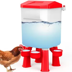 Automatic Poultry Waterer 1.85/2.91 Gal – Hanging Chicken Water Drinker with Detachable Legs – Stand or Hang for Goose, Duck & Poultry – Light Red