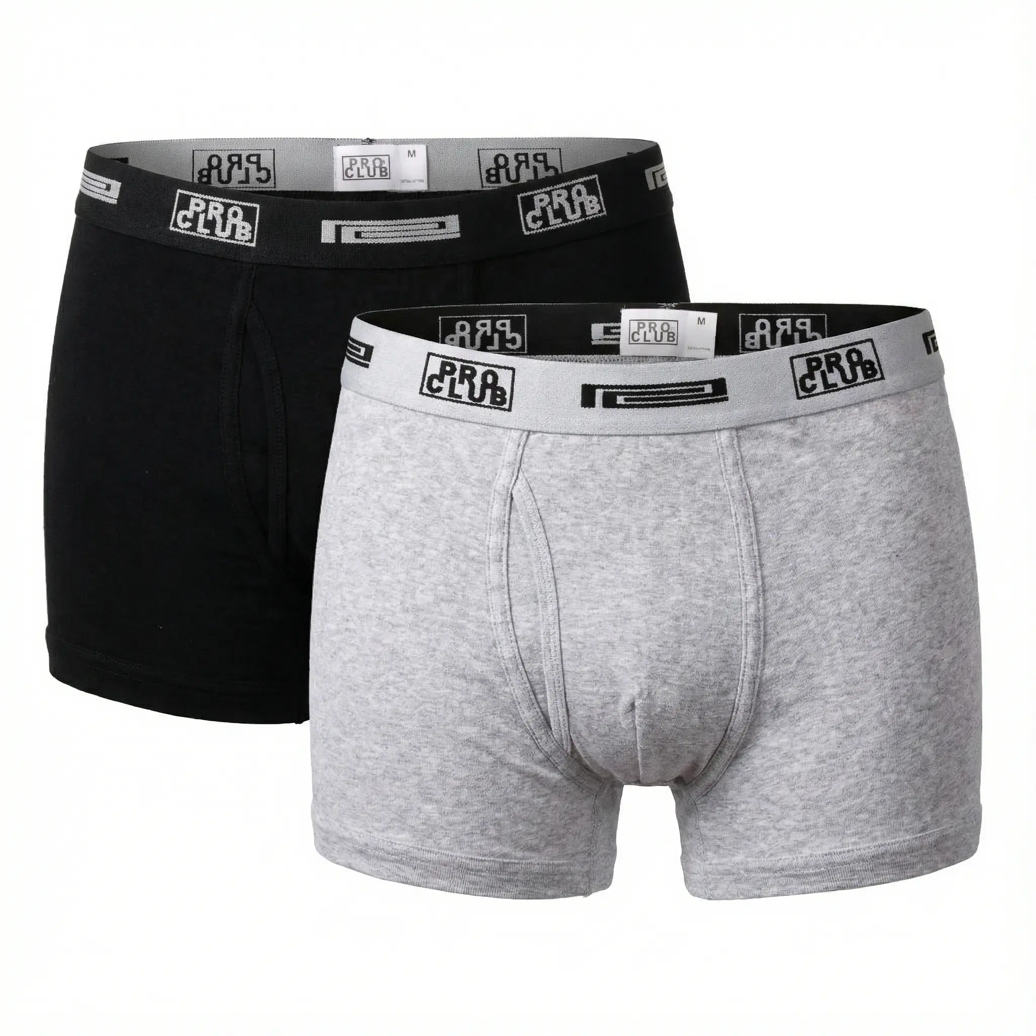 PROCLUB Men's 2-Pack Comfort Soft Cotton Boxer Briefs - Menswear, Classic, Breathable, Casual Plain Style with Functional Front Fly, Elastic Waistband for All-Day Comfort, Stretchy, 100% Cotton Men's Boxer Briefs