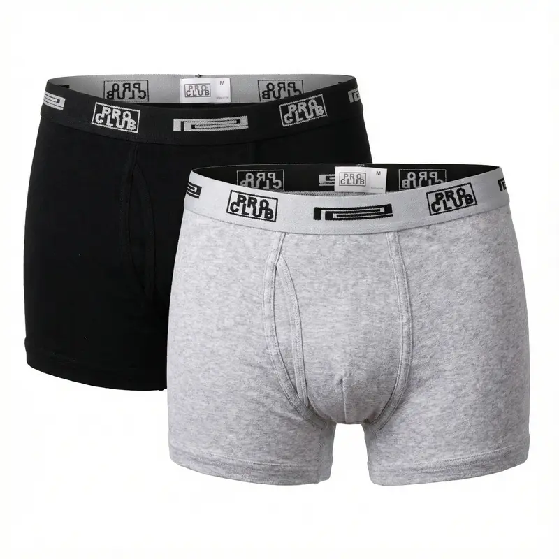 PROCLUB Men's 2-Pack 100% Cotton Ribbed Boxer Briefs - Algodón, Gentle Stretchy, Classic Plain, Breathable, Casual, Functional Front Fly, Elastic Waistband, All-Day Comfort, No-Irritation Fit, Body Coverage, Logo Detail, Multi-Size Menswear